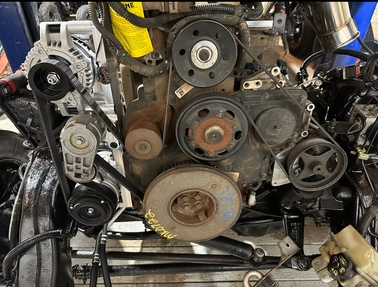 99-10 Ford Gas Ac/Alt Bracket Use Factory Diesel Alt and Gas Ac Compressor Rev 2.0